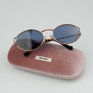 NEW Miu Miu MU52YS ZVF1V1 Pink Gold Dark Blue  Oval Unisex Sunglasses MU 52YS